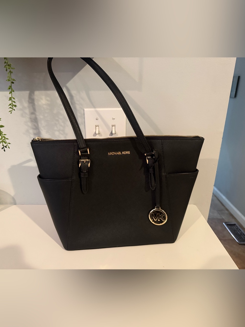 Michael Kors Black Saffiano Tote with Gold Hardware
